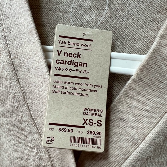 MUJI - Womens Yak Blend Wool V Neck Cardigan - OATMEAL - Picture 4 of 5